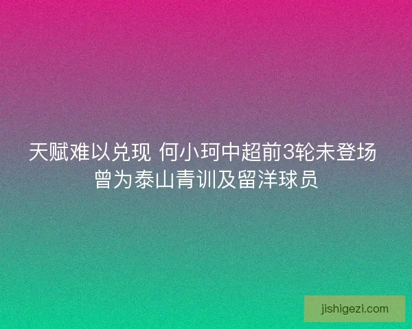 天赋难以兑现 何小珂中超前3轮未登场 曾为泰山青训及留洋球员